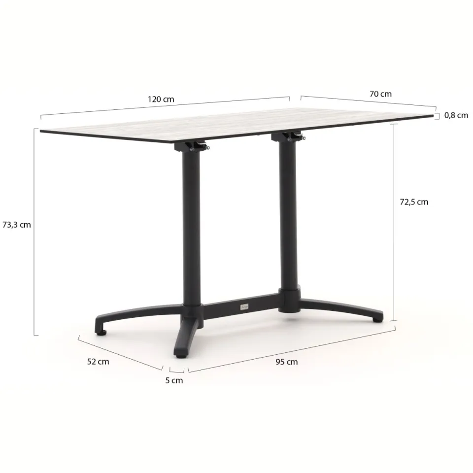 Forza Furniture Forza Sile/Canzo 120cm dining tuinset 5-delig stapelbaar inklapbaar zwart, foto 3