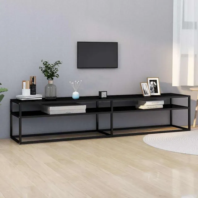vidaXL Tv-meubel 200x40x40,5 cm gehard glas zwart, foto 2