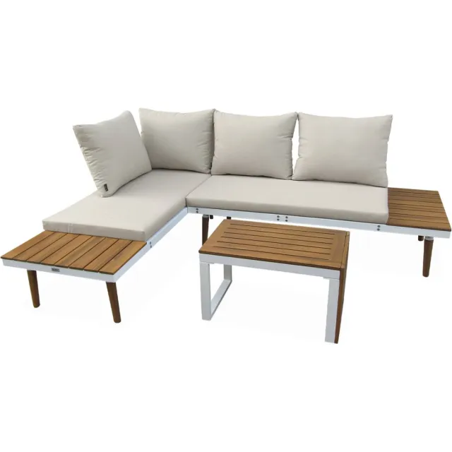 sweeek Modulaire tuinset van aluminium en acacia, 4 zitplaatsen - sao paulo Beige