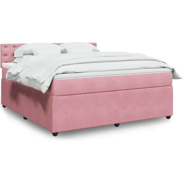 vidaXL Boxspring met matras fluweel roze 180x200 cm