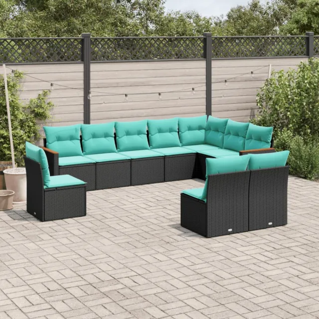 vidaXL 10-delige tuinbankset met kussens van zwart polyrotan, foto 2
