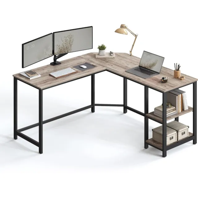 Rani Hoekbureau - Groot bureau - Computerbureau - Industrieel grijs - Hout Metaal Lvormig - 135x135