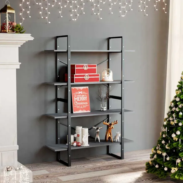 vidaXL Boekenkast met 4 schappen 100x30x140 cm grenenhout grijs, foto 2