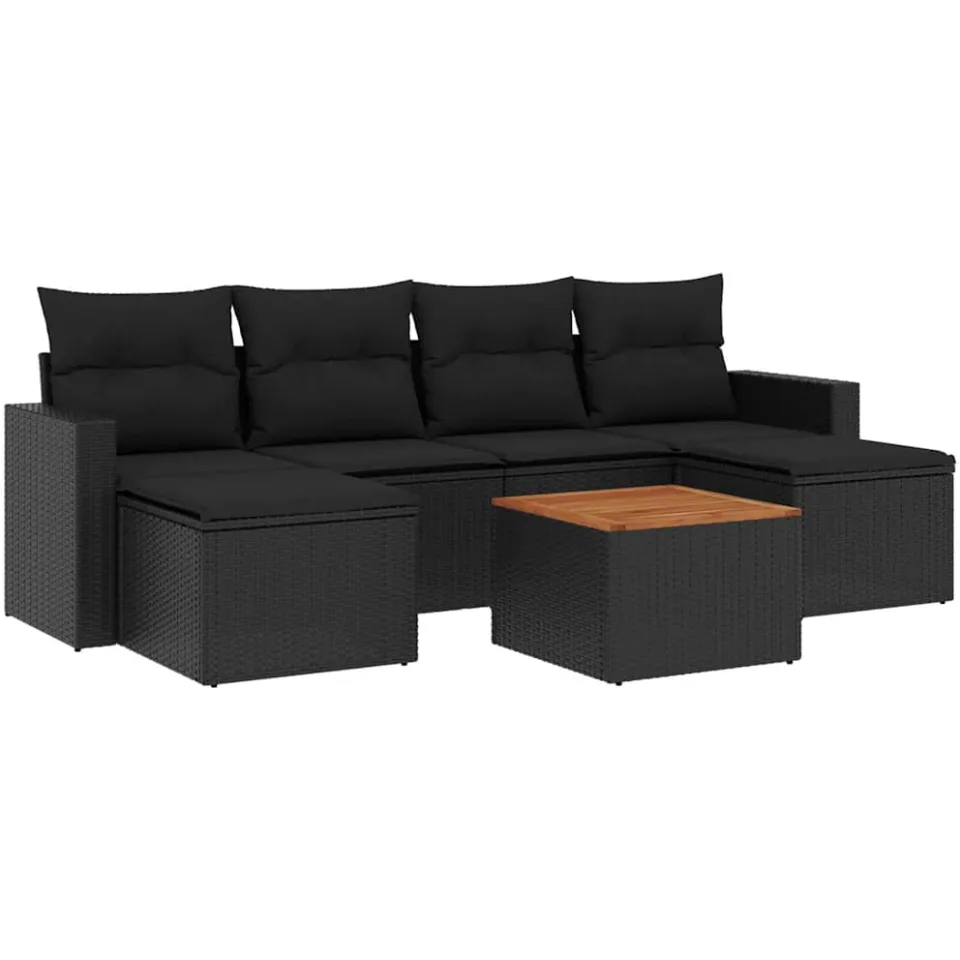 vidaXL 7-delige Loungeset met kussens poly rattan zwart, foto 3