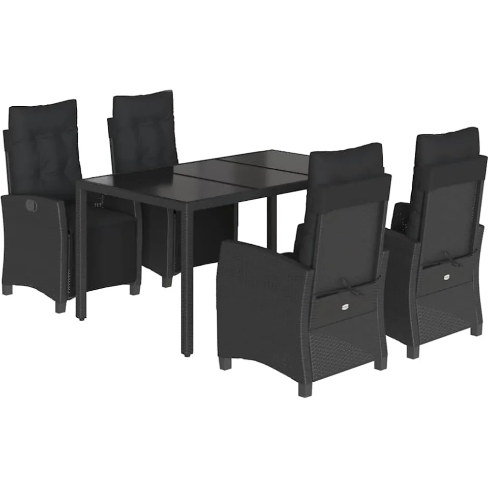 vidaXL 5-delige Tuinset met kussens poly rattan zwart, foto 3