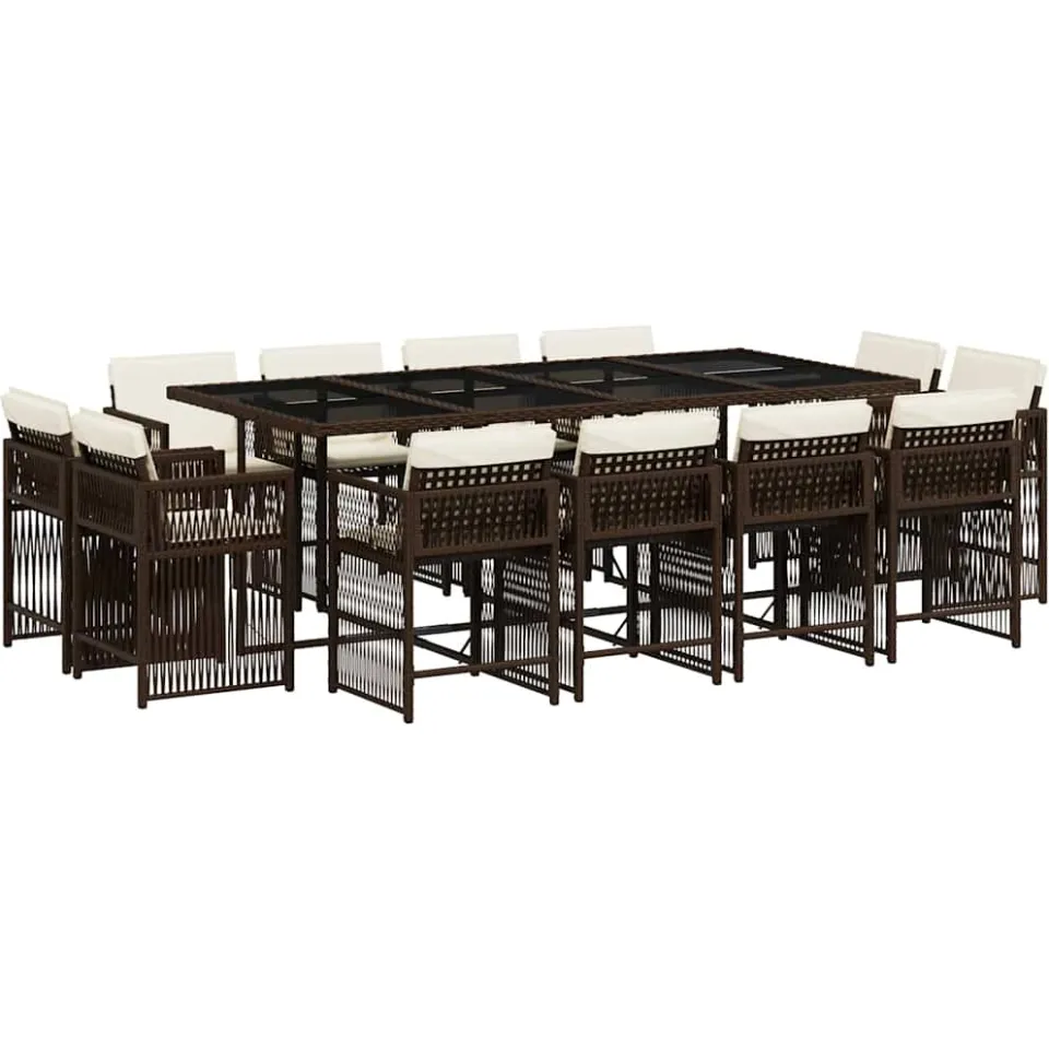 vidaXL 13-delige Tuinset met kussens poly rattan bruin