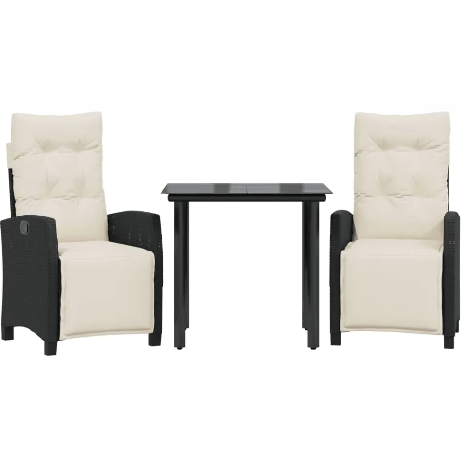 vidaXL 3-delige Tuinset met kussens poly rattan zwart, foto 3
