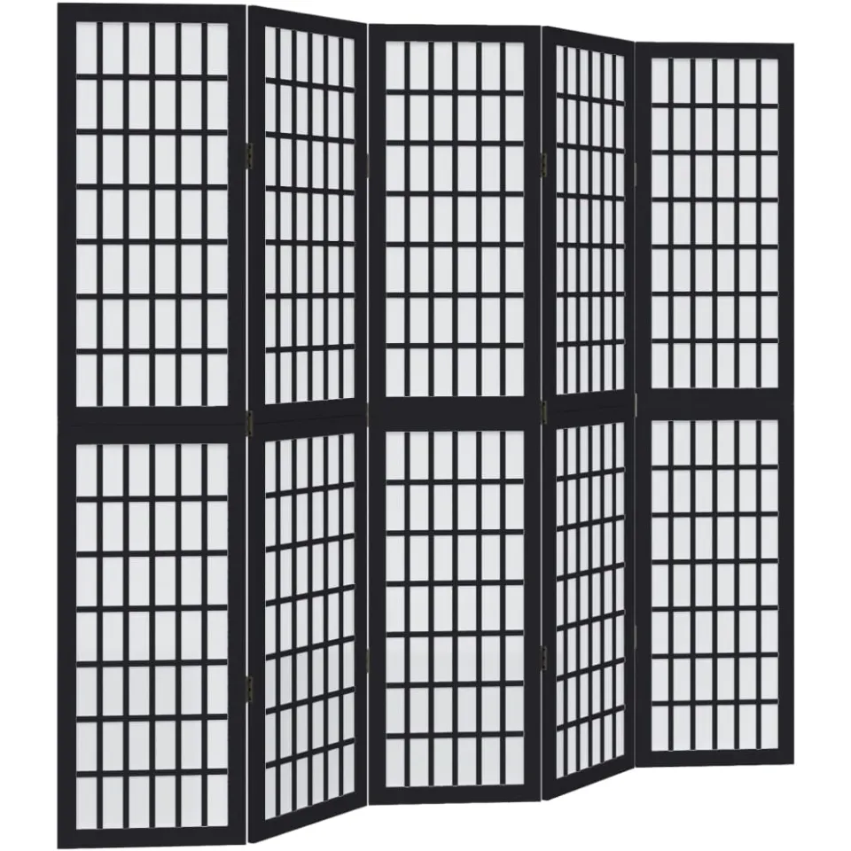 vidaXL Kamerscherm met 5 panelen massief paulowniahout zwart
