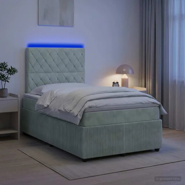 vidaXL LED Boxspring Bed met Matras Lichtgrijs 120 x 200 cm Fluweel