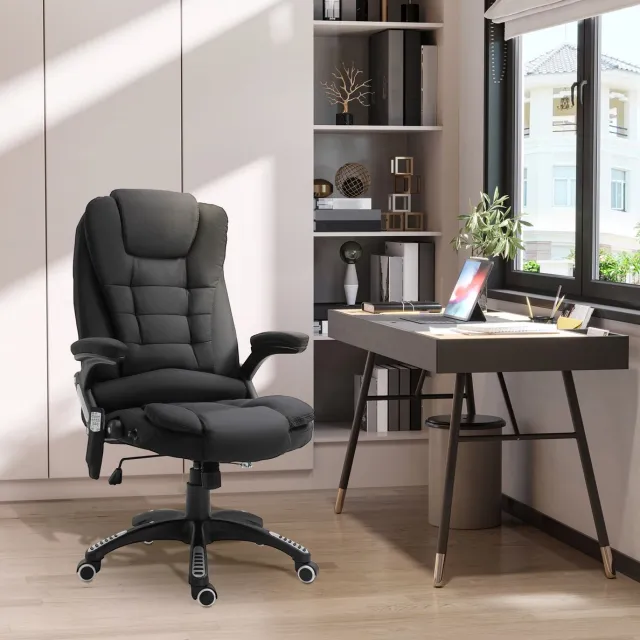 MEUNIQ Gamingstoel bureaustoel met massagefunctie en verwarming, verstelbare zithoogte, kantelbare rugleuning tot 130°, 360° draaibaar met wielen, zwart Black