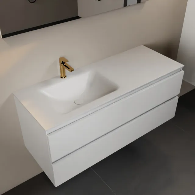 Mondiaz AIVY 120cm badmeubel Talc, wastafel Talc solid surface links 1 kraangat met spiegel (AI-351631TALC-SI - AI-M120TALI - AI-S120X71)