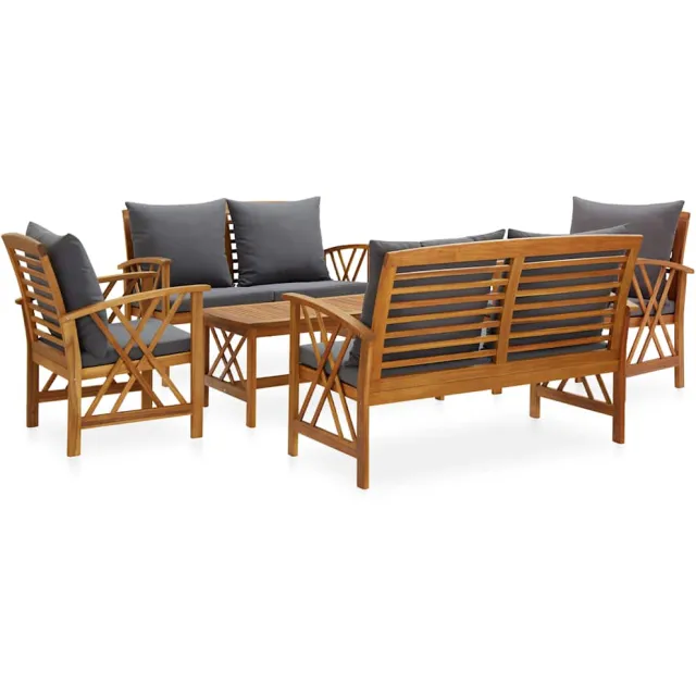 vidaXL 5-delige Loungeset met kussens massief acaciahout grijs