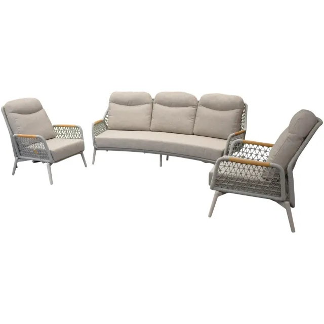 AVH-Collectie Monza stoel bank loungeset 3 delig verstelbaar latte rope Grijs, Zand / Latte / Linen