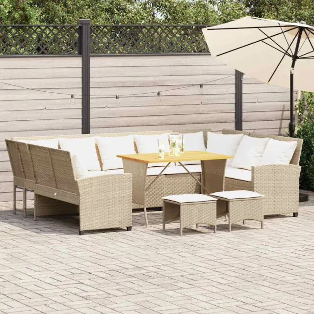 vidaXL 4-delige Loungeset met kussens poly rattan beige, foto 2