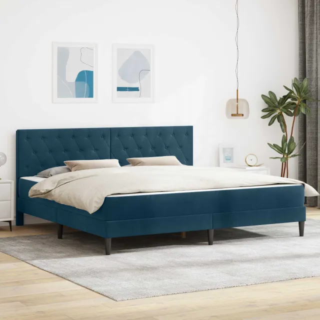 vidaXL Bedframe met matras Blauw 200 x 200 cm fluweel