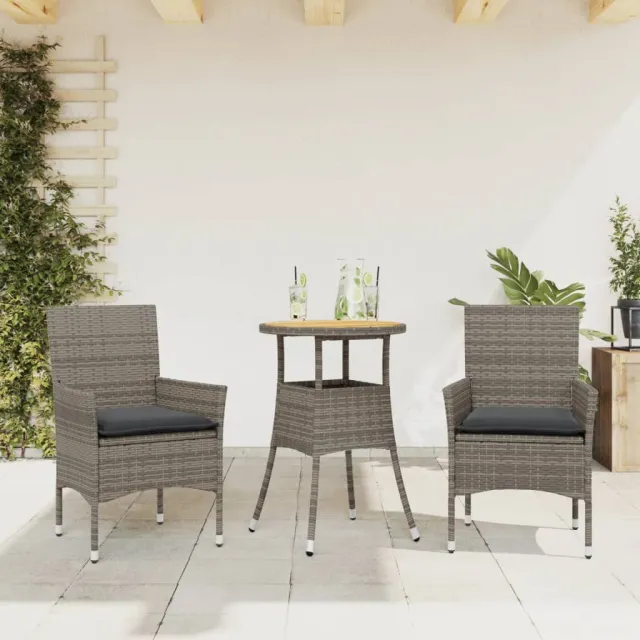 vidaXL 3-delige Tuinset met kussens poly rattan en acaciahout grijs, foto 2