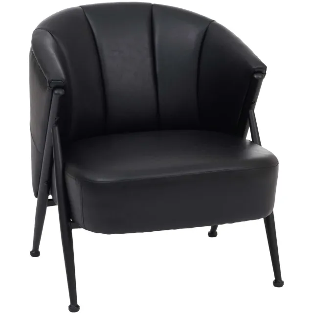 Fauteuil MCW-P30, gestoffeerde fauteuil/cocktailfauteuil/clubfauteuil Lounge Chair Vintage Retro Industrial Metaal Kunstleer ~ zwart