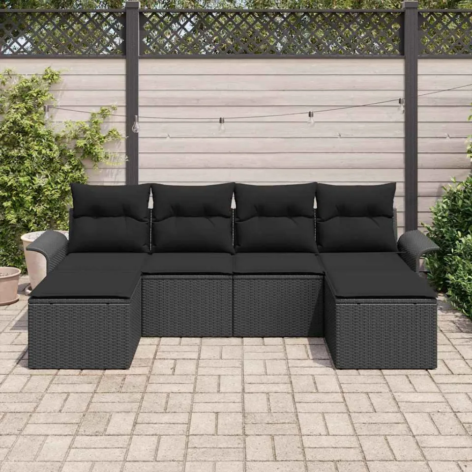 vidaXL Tuin Sofa Set 6 st Zwart poly rattan, foto 2