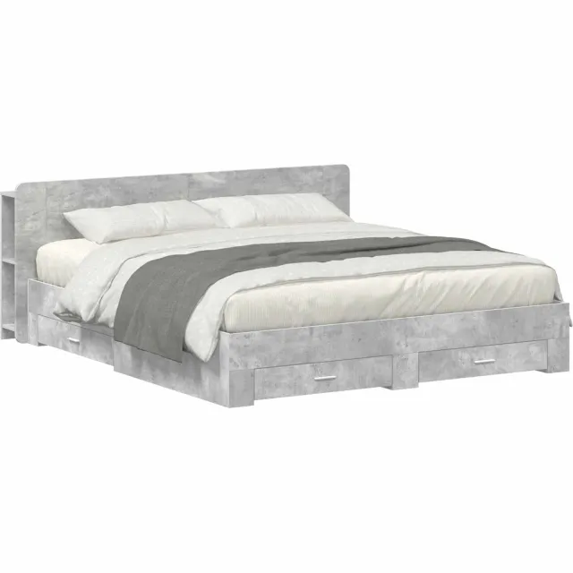 vidaXL Bedframe met opslag Betongrijs 200 x 200 cm Bewerkt hout