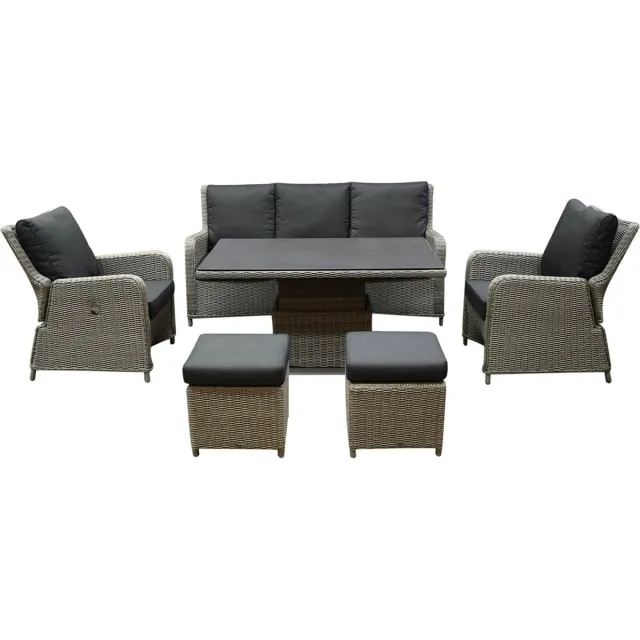 AVH-Collectie Bilbao stoel bank dining loungeset 6 delig grijs met verstelbare tafel