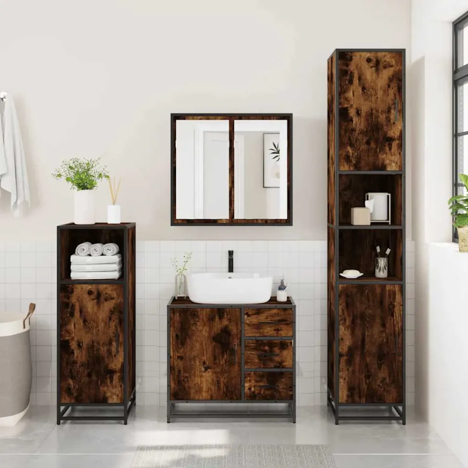 vidaXL 2-delige Badkamermeubelset bewerkt hout gerookt eikenkleurig, foto 4