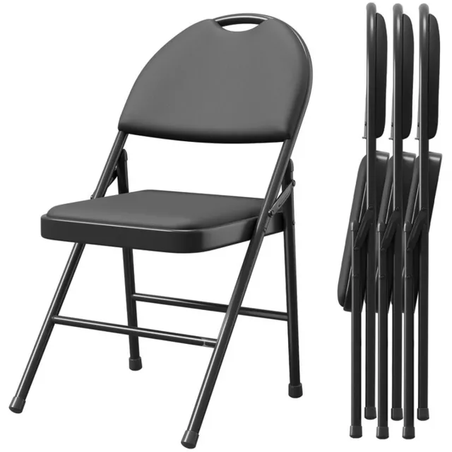 Triumpunpre Opvouwbare Stoelen met Rugleuning - Set van 4 - PU Gevoerde Stoelen - Eetkamer/Bureau/Camping - Inklapbaar - Zwart zwart 4