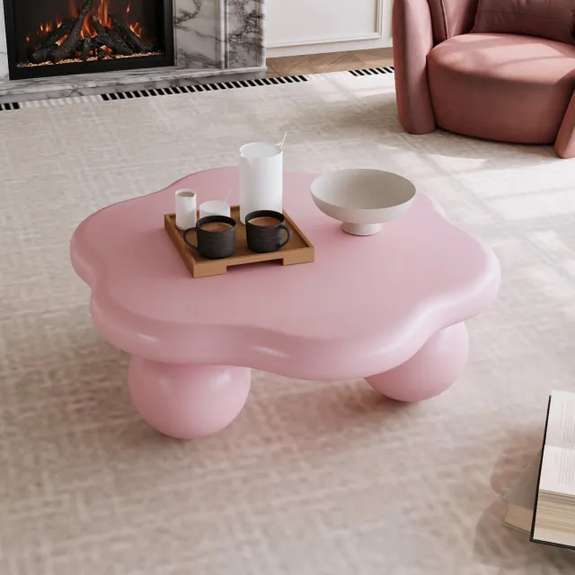 DantefHandels 80Cm roze wolkvormige salontafel, moderne minimalistische salontafel in bloemvorm with bolvormige poten, roze kind- en huisdiervriendelijk ruimtebesparende woonkamertafel voor kleine appartementen, roze pink