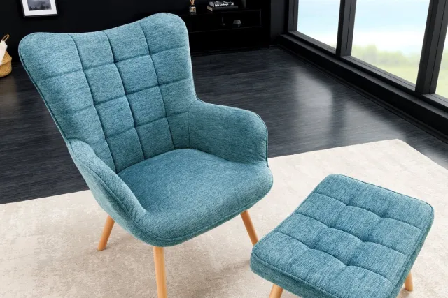 Invicta Interior Moderne fauteuil SCANDINAVIA blauw getextureerde massief houten poten met armleuningen - 44024 Zie omschrijving