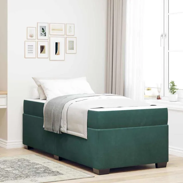 vidaXL Bedframe met matras Donkergroen 90 x 190 cm Stof