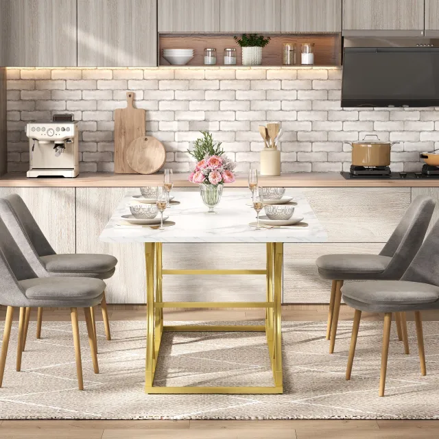 CHICFURN Eettafel - 8-10 personen - krasbestendig - metalen poten - wit goud