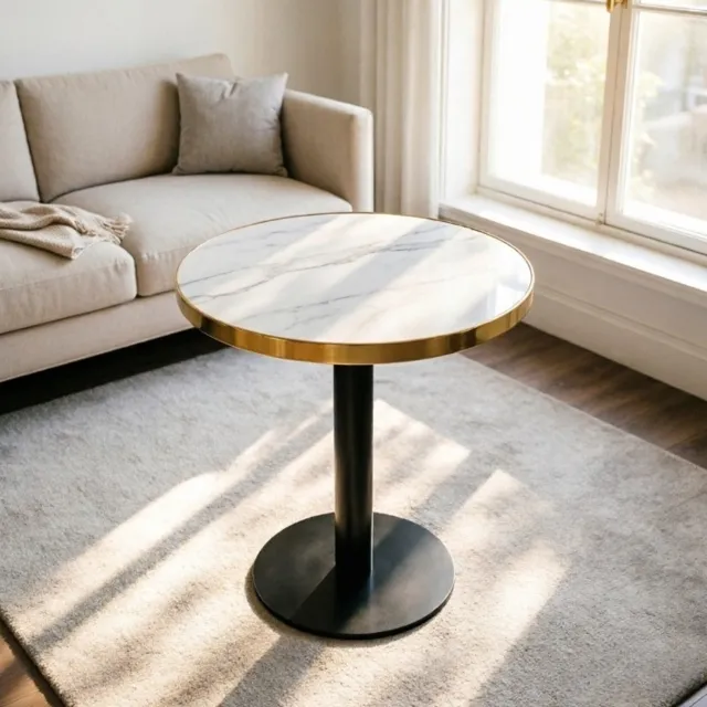 WUVRIE Ronde bijzettafel Ø 60 cm - UV-gecoat MDF-blad in marmerlook - Wit