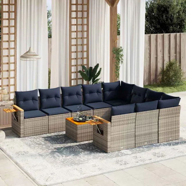 vidaXL 11-delige Loungeset met kussens poly rattan grijs, foto 2