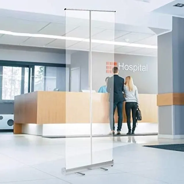 Displaysign 120x200 cm Preventiescherm Roll Up Banner Transparant - Scheidingswand - Kuchscherm - Spuugscherm - Spatscherm - Kamerscherm - Coronascherm zilver