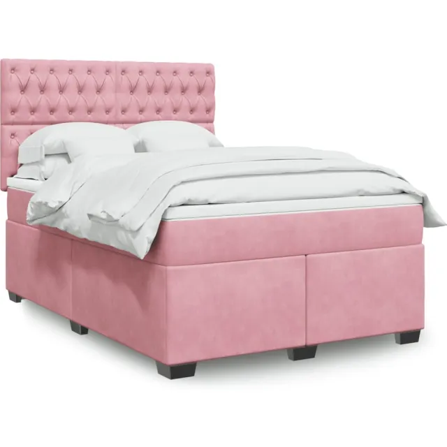 vidaXL Boxspring met matras fluweel roze 140x190 cm