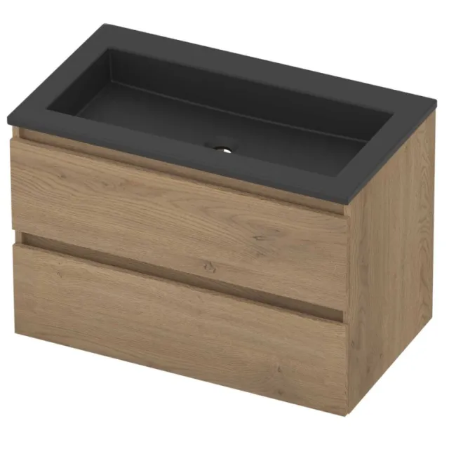 Basic-Line Aura 46 Badmeubelset Acryl Zonder Kraangat Greeploos 80x46x54 cm Pure Oak Mat Zwart