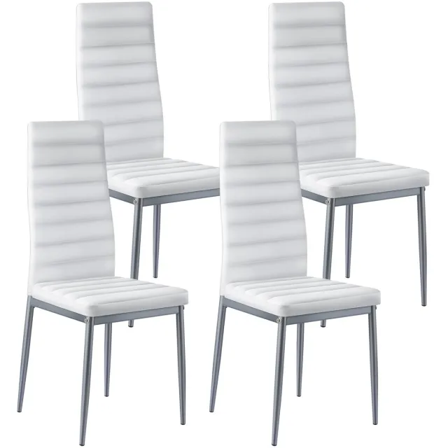 Vevor Moderne Eetkamerstoel (4 Stuks) Elegante Gestoffeerde Leren Stoel (Draagvermogen 136 KG) voor Eettafels, Ruimtebesparende Keukentafelstoel met Dikke Kussens en Metalen Poten, Witte Cafetariastoel