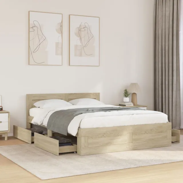 vidaXL Bedframe met hoofdeinde bewerkt hout sonoma eiken 140x200 cm Bruin