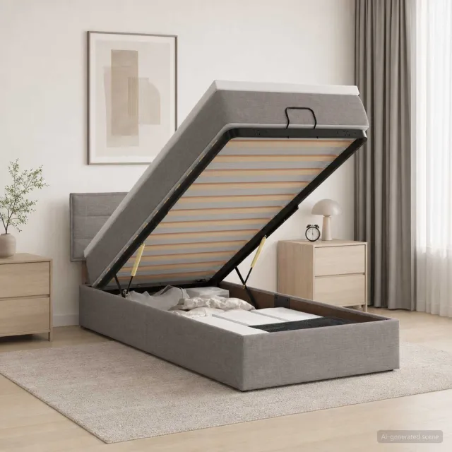 vidaXL Ottoman bed met matras met hoofdeinde Taupe 90 x 190 cm Stof