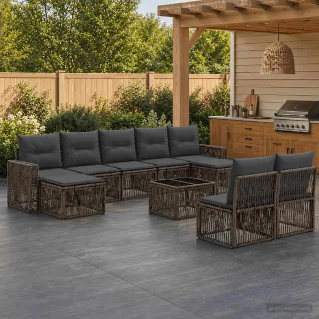 vidaXL Tuinbankenset 10 st Grijs en Donkergrijs poly rattan, foto 2