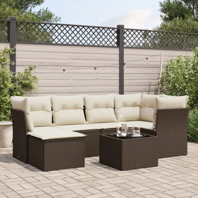 vidaXL 7-delige Loungeset met kussens poly rattan bruin, foto 2