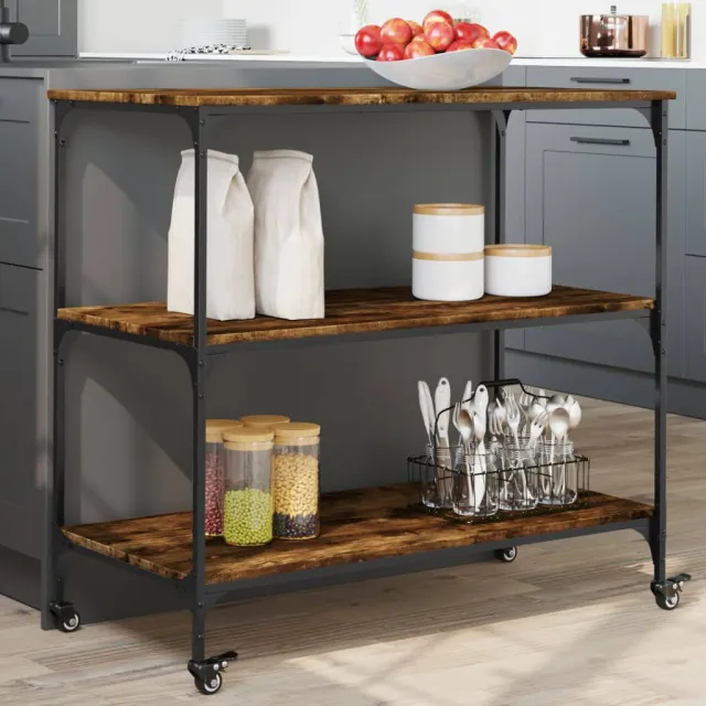vidaXL Keukentrolley 102x50x95 cm bewerkt hout gerookt eikenkleurig, foto 2