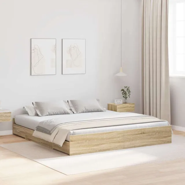 vidaXL Opbergbedframe met lade Sonoma Eiken 180 x 200 cm Bewerkt hout Bruin