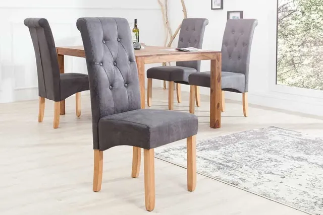 Invicta Interior Elegante stoel CASA vintage grijs met decoratieve knopen massief houten poten - 37293 Zie omschrijving