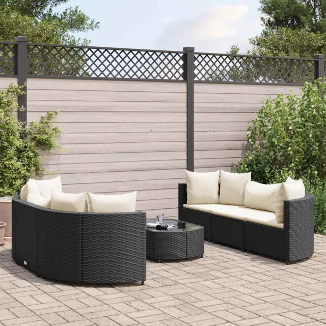 vidaXL 7-delige Loungeset met kussens poly rattan zwart, foto 2