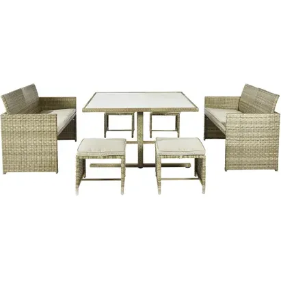 Central Park - Praxis Eigen Merk Central Park Loungeset Capri - Staal En Wicker - Natuurlijk - 5 Personen - Glazen Blad Naturel