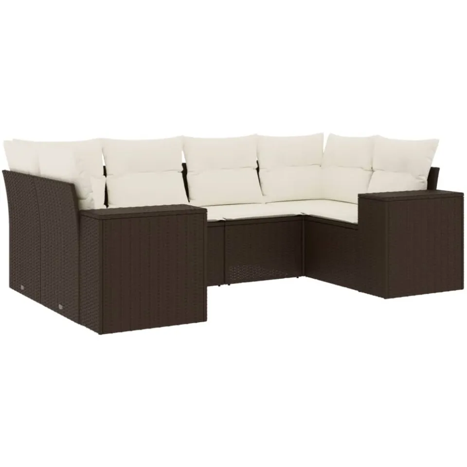 vidaXL 6-delige Loungeset met kussens poly rattan bruin, foto 3