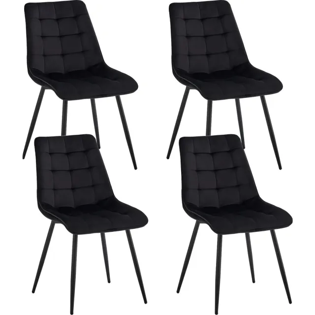 DHN set van 4 eetkamerstoelen - Velvet stoelen - Minimalistische Eetkamerstoel - Industrieel - Zwarte poten - Stijlvol - Zwart
