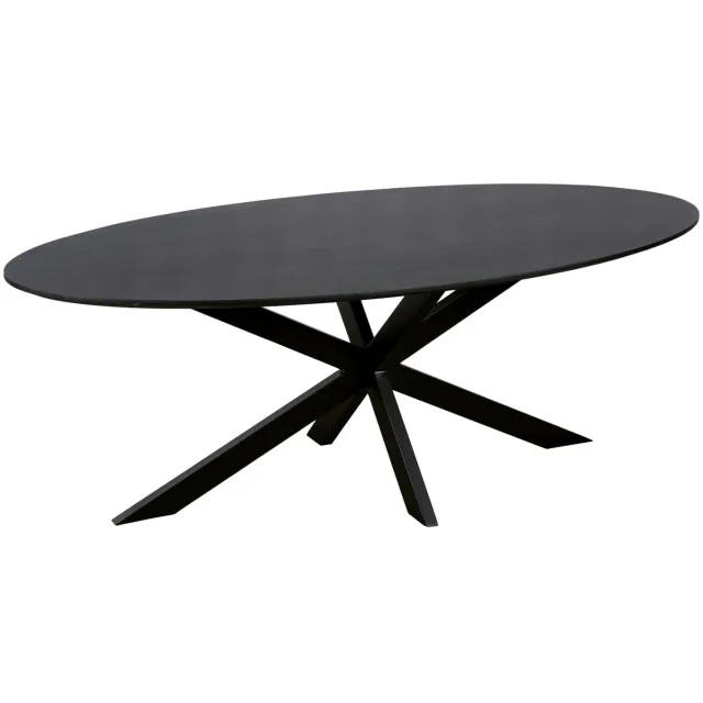 QUVIO Eettafel Sofia- Ovaal - 220x100 cm - Stalen kruispoot - FSC-gecertificeerd mangohout - Zwart