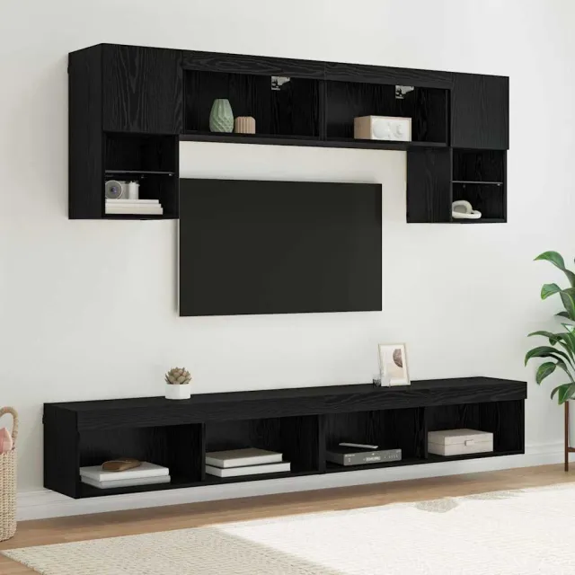 vidaXL TV Wand Eenheden met LED 6 st Zwart Eiken Bewerkt hout, foto 2