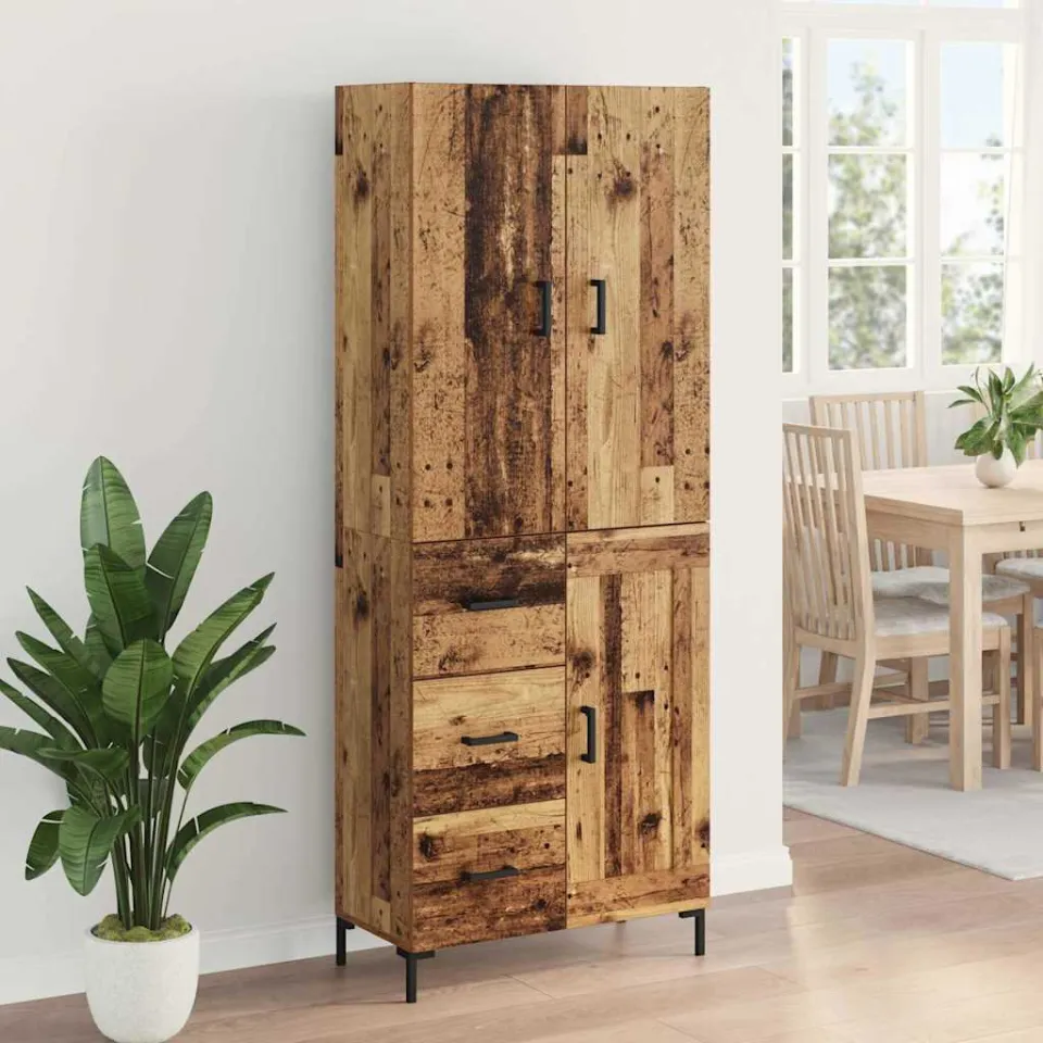 vidaXL Highboard Oud Hout 69,5 x 34 x 180 cm Bewerkt hout bruin, foto 4